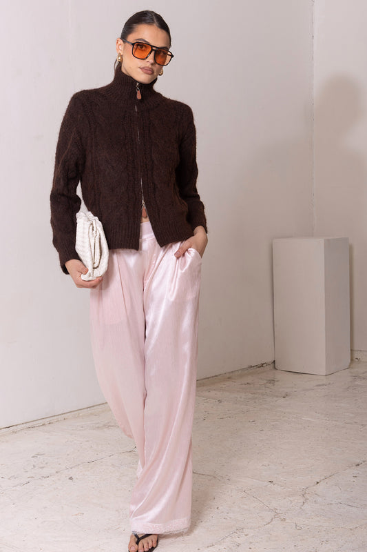 XL-2682/H  ZIP UP CHOCOLATE KNIT