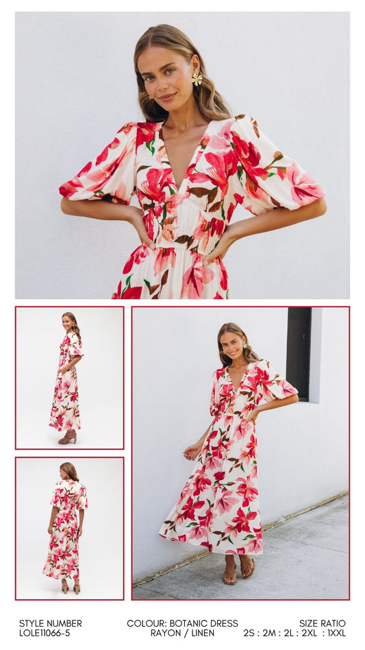 LOLE11066-5/O BOTANIC SLEEVE MAXI