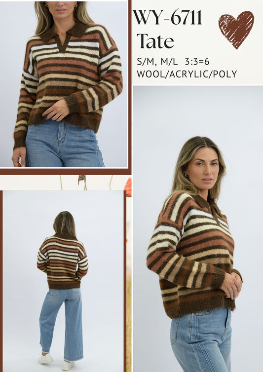 WY-6711 Benson wool blend fuzzy stripe knit