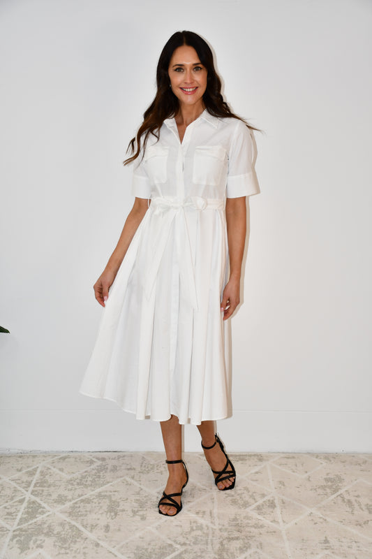 LX2530J - Belted Cotton Shirt Midi Dress