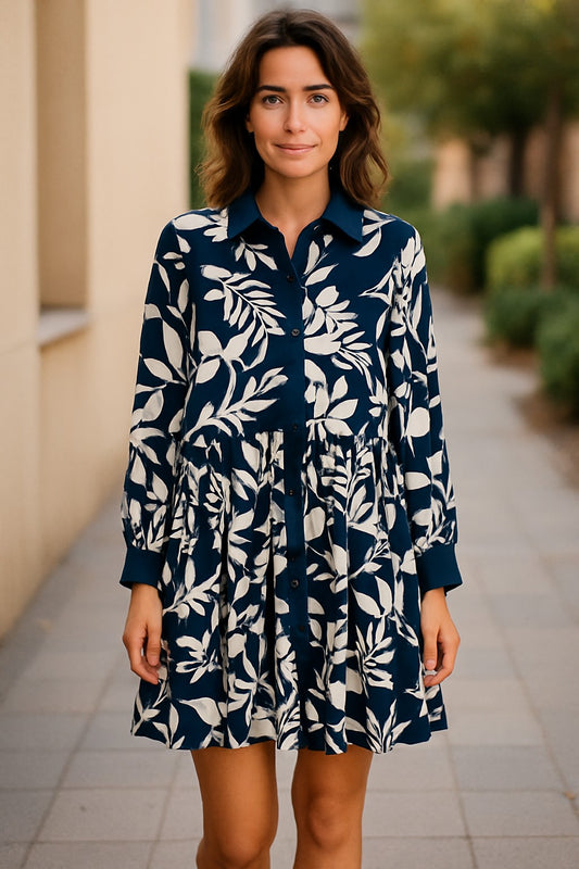 LX2505J  Leaf Print Mini Dress