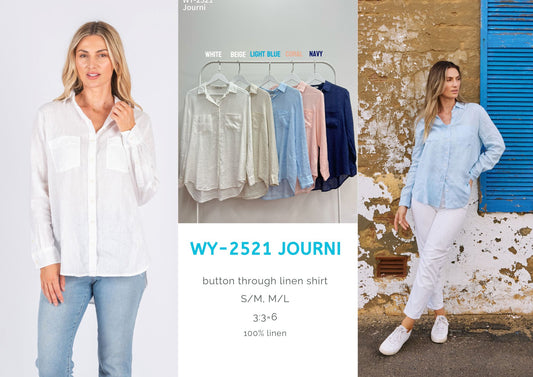 WY-2521/O -Journi Linen dual pockets button through shirt