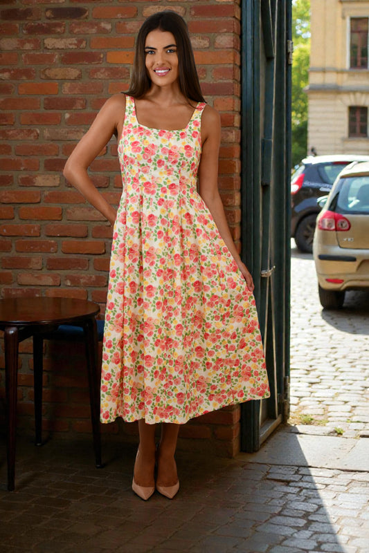 LA1313-7J Floral Garden Midi Dress