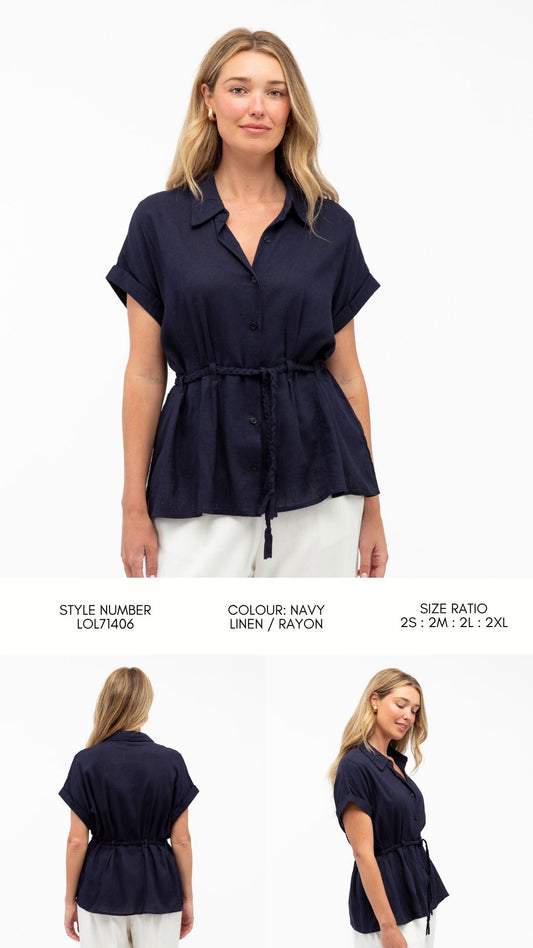 LOL71406/O AZURE WEEKEND TIE FRONT SHIRT