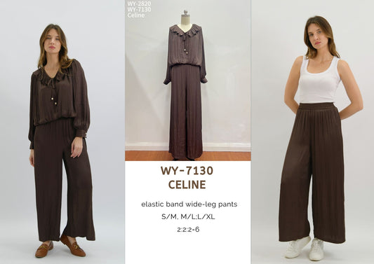 WY-7130/O Celine elastic band wide-leg pants