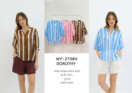 WY-2708H - Dorothy wide stripe linen shirt