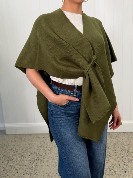 Knit Cape - Olive - 2530