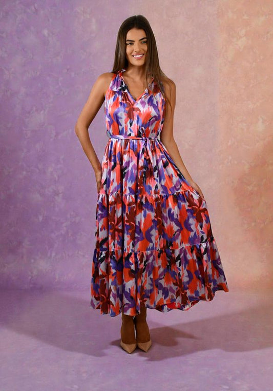 XW16006J Silk Feel Tiered Maxi Dress   