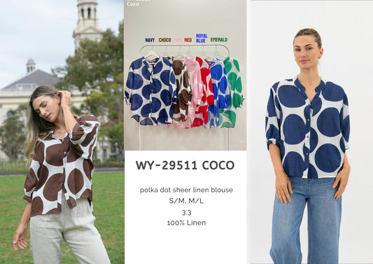 PR29511/O Coco polka dot sheer linen blouse
