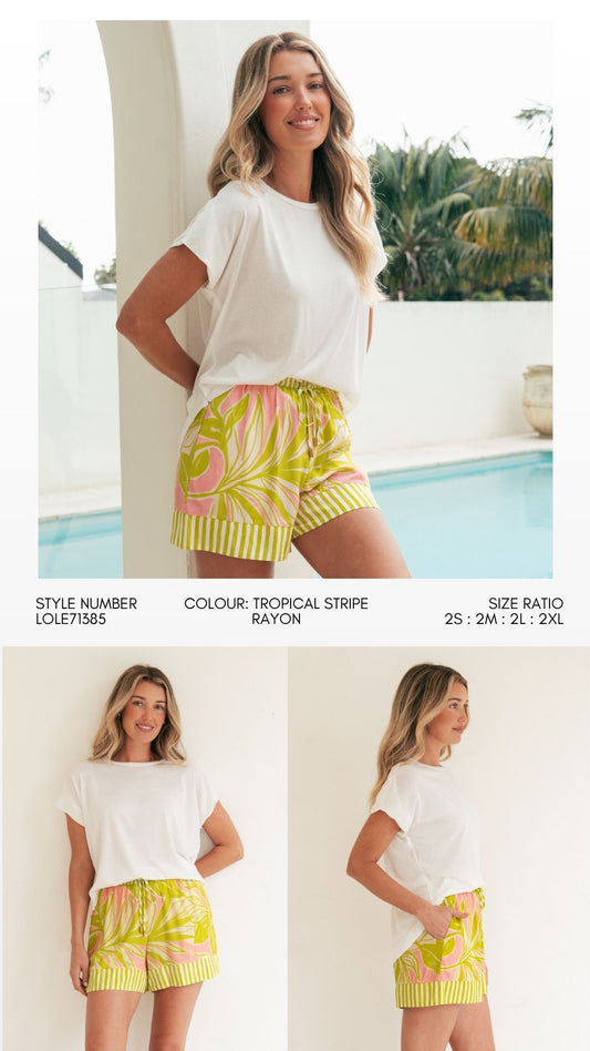 LOLE71385/O - TROPICAL STRIPE SHORTS