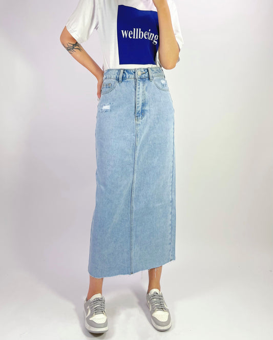 CGK1630- RAW HEM SPLIT MINI DENIM SKIRT