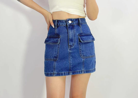 CGK1725 cargo denim mini skirt