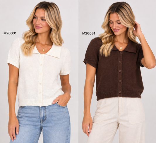 M26031/O BUTTON UP KNIT TOP