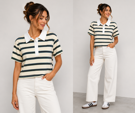 K2999/O COLLAR STRIPE CROP TEE