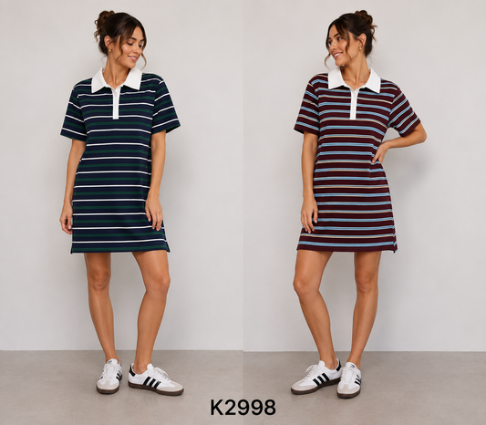 K2998/O STRIPE COLLARED DRESS