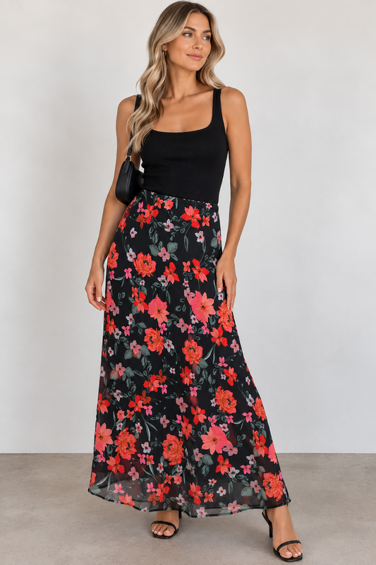 H3527/O FLORAL MESH SKIRT