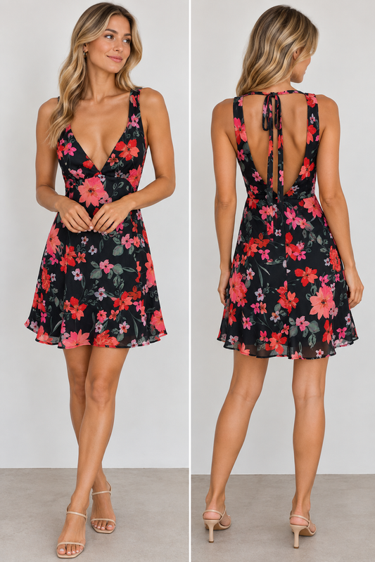 PE87/O FLORAL MESH MINI DRESS