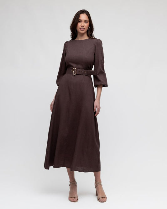 TF10875/O - linen maxi with belt