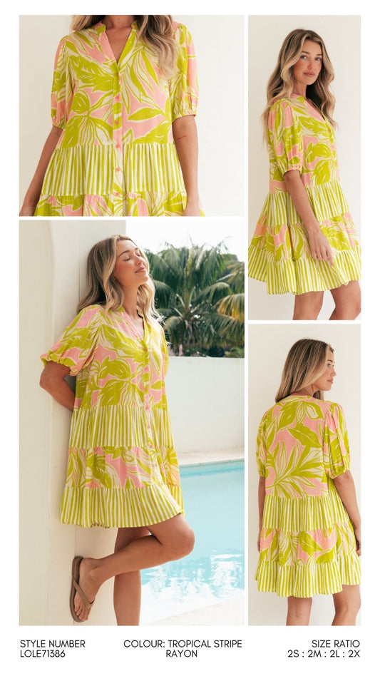 LOLE71386/O - TROPICAL STRIPE MIDI DRESS