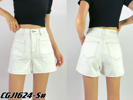 CGJ1624 - TWO POCKET DENIM SHORTS - WHITE