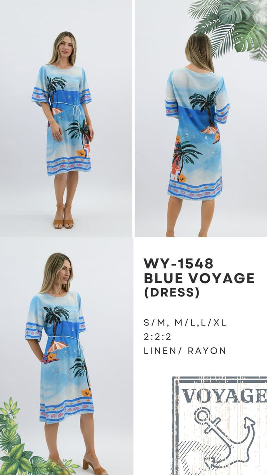 WY-1548 - Blue Voyage linen blend dress