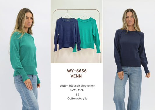 WY-6656/O Venn cotton blouson sleeve knit