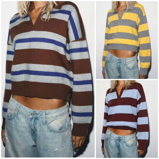 KM1081/O - STRIPE COLLAR KNIT