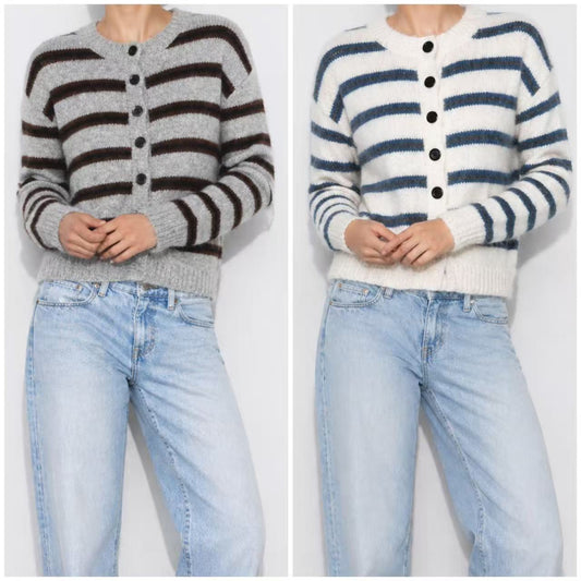 JM202610 - STRIPE KNIT CARDI