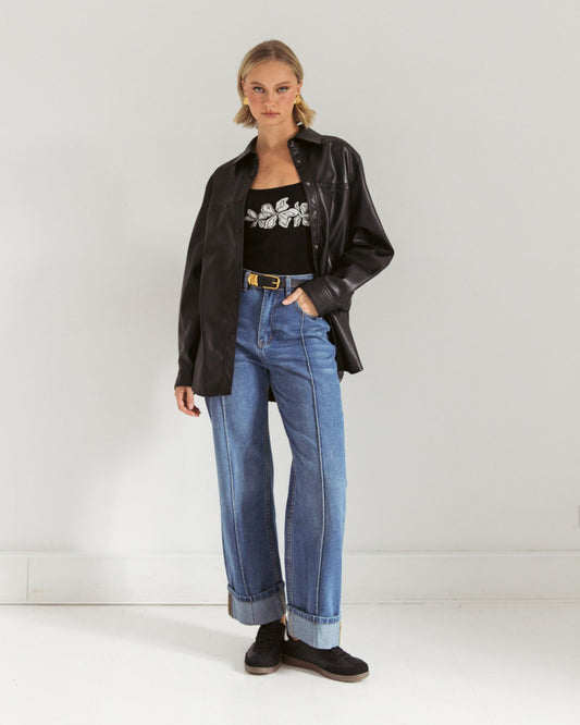 PH12038/O PLEATHER SHIRT JACKET