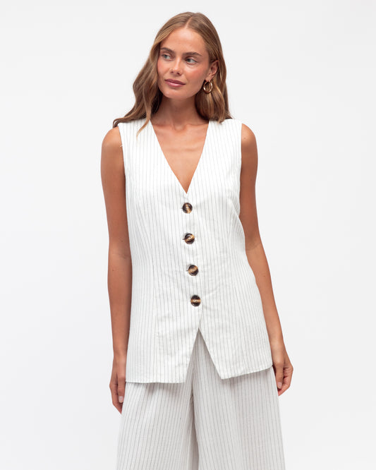 LOL70627/O STRIPED LINEN VEST