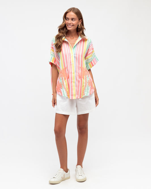 LOL70868/O STRIPED PALM EMBROIDERED SHIRT