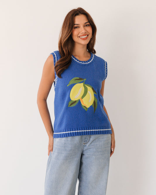 LOL70925/O LEMON EMBROIDERED KNIT TOP