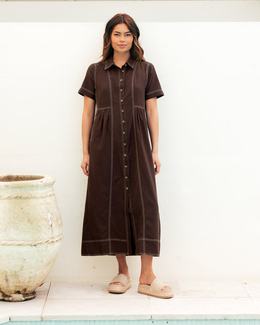 LOL70946/O Contrast stitch midi dress