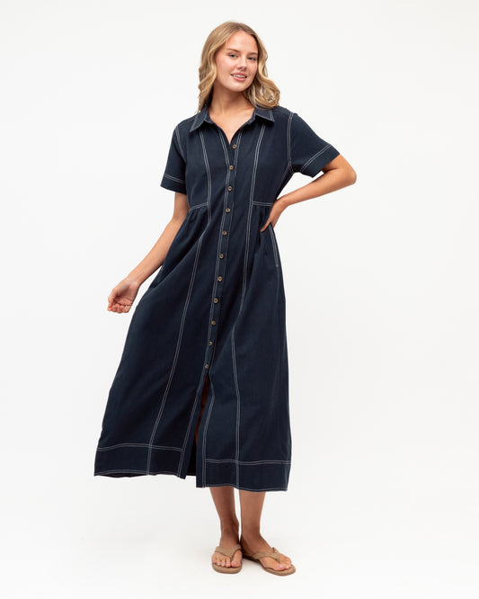 LOL70946/O Contrast stitch midi dress