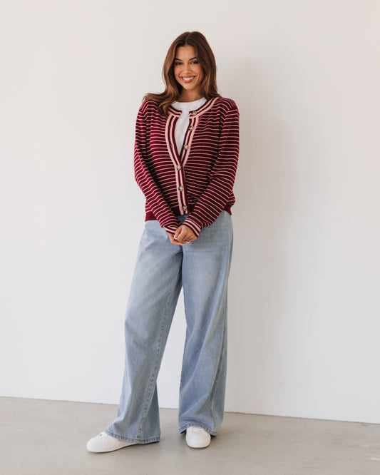LOL70976/O STRIPE KNIT CARDIGAN