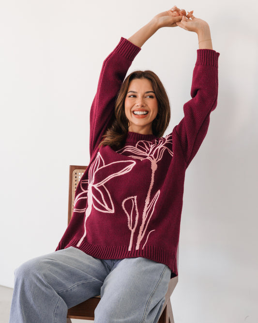 LOL71020/O EMBROIDERED FLORAL KNIT