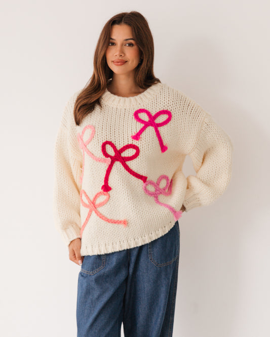 LOL71038/O BOW DETAILED KNIT