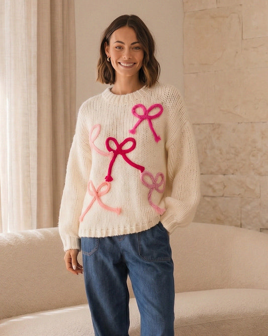 LOL71038/O BOW DETAILED KNIT