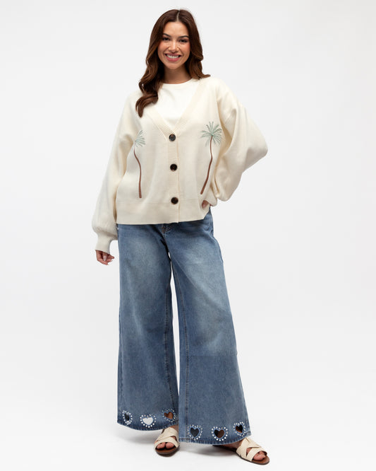 LOL71086/O PALM EMBROIDERED CARDI