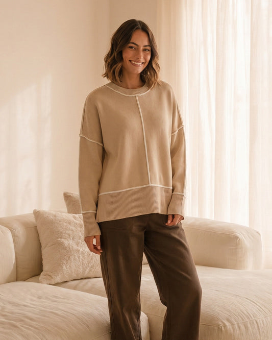 LOL71200/O contrast stitch sweater
