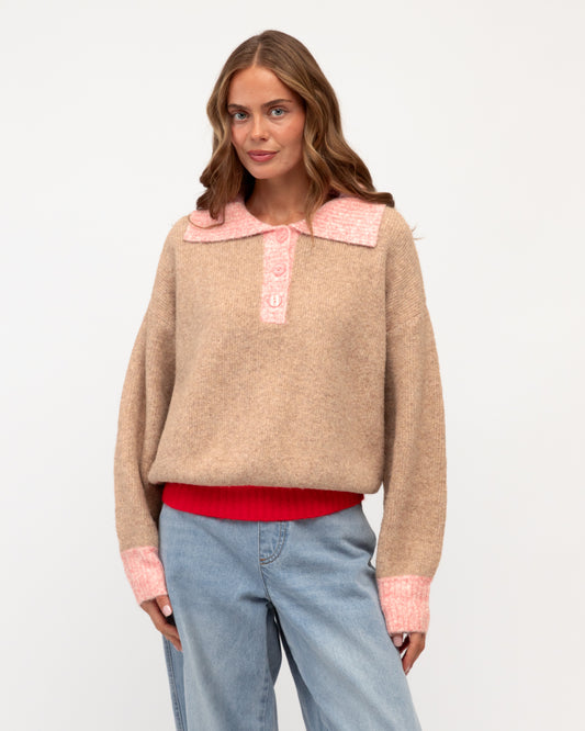 LOL71219/O CONTRAST TRIM SWEATER