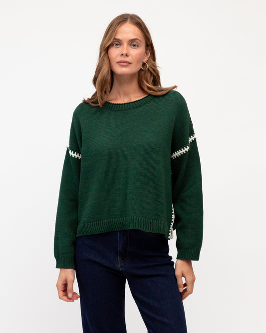 LOL71224/O CONTRAST STITCH SWEATER