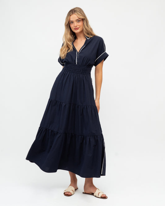 LOL71230/O CONTRAST TIPPED MIDI DRESS