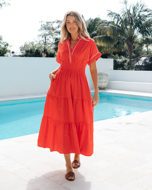 LOL71230/O CONTRAST TIPPED MIDI DRESS
