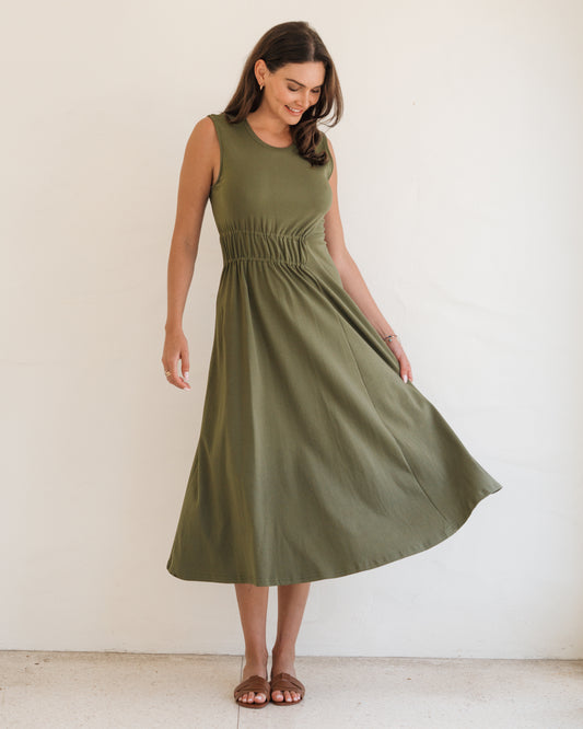 LOL71268/O GATHERED SIDE MIDI DRESS