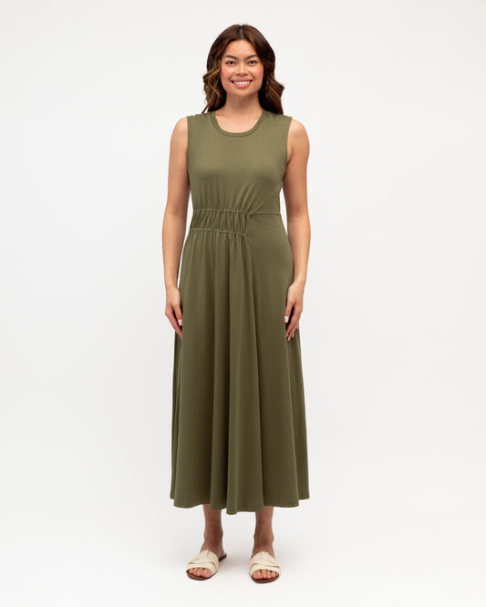 LOL71268/O GATHERED SIDE MIDI DRESS