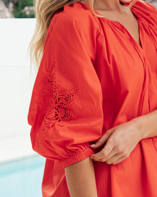 LOL71383/O - BRODERIE 3/4 SLEEVE BLOUSE