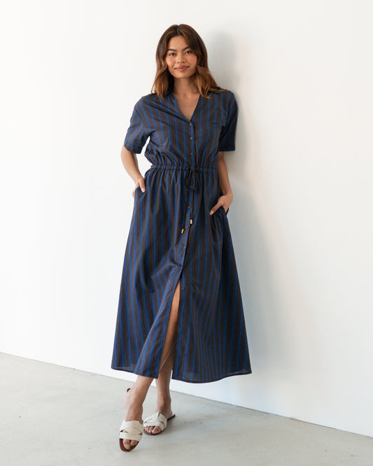 LOLE22832/O CERULEAN & CHOCOLATE SRTIPE MAXI