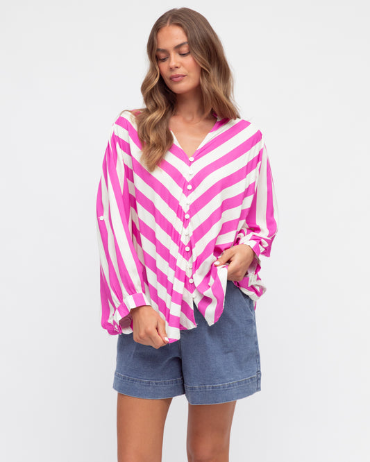 LOLE70211/O STRIPE BLOUSE