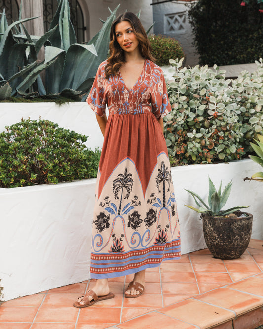 LOLE70687/O PALM OASIS MAXI WITH SLEEVE